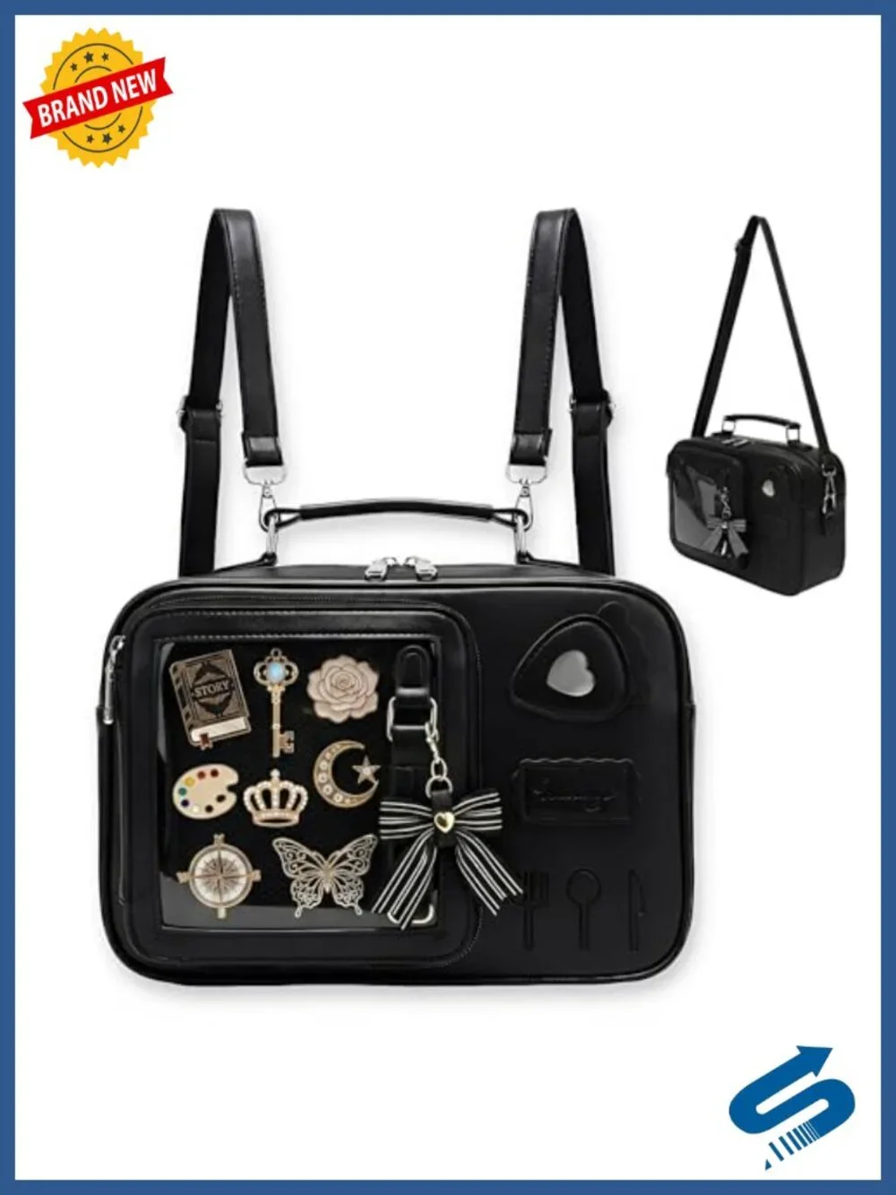 Ita Bag Display Backpack with Removable Insert Window for Anime Pins PU Leather